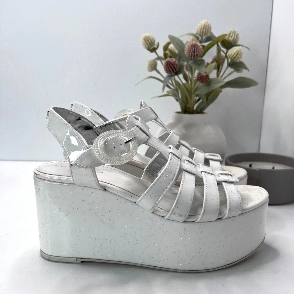 Circus By Sam Edelman Golda Glitter White Platform Ankle Strap Women's US 8